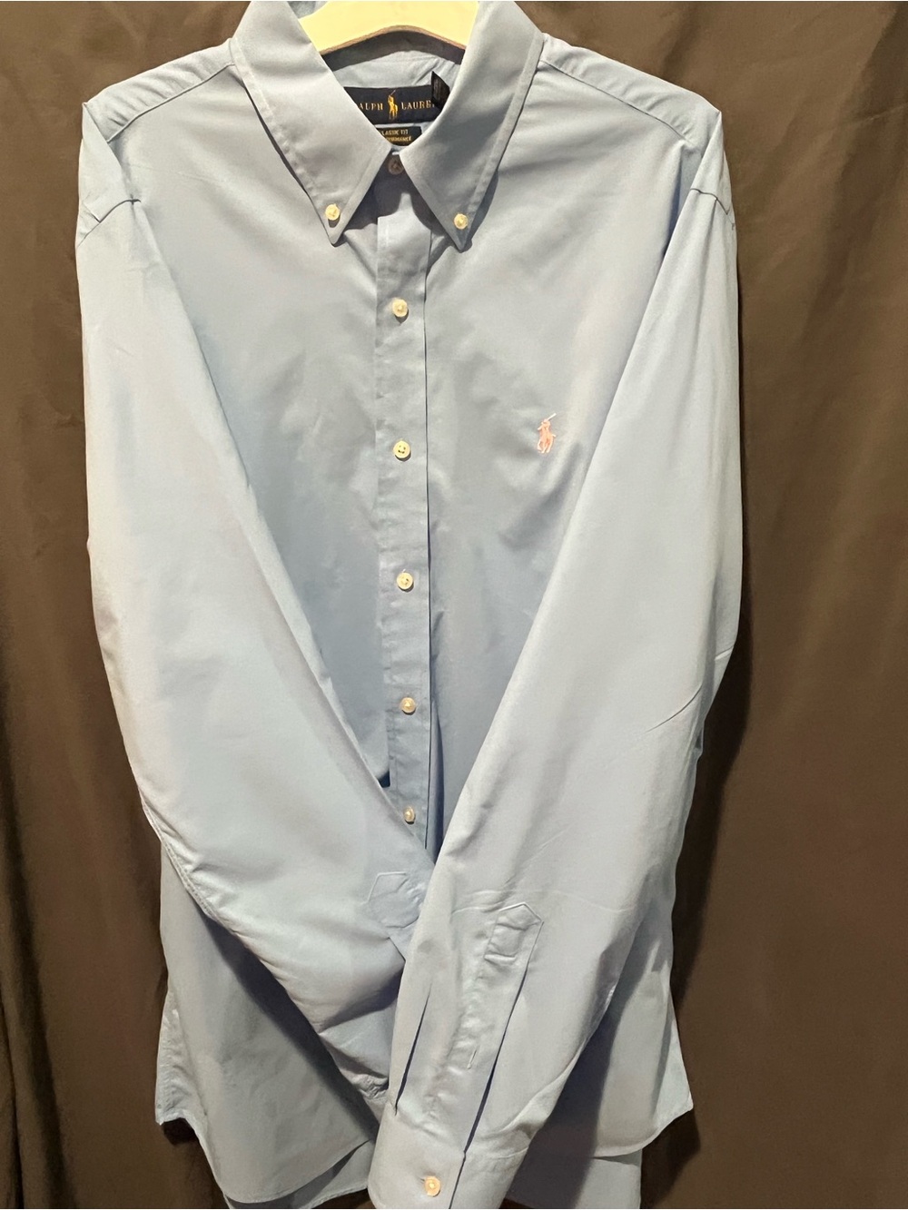 Ralph Lauren Men's Sky Blue Button-Down Dress Shirt with Pony Logo